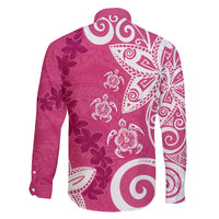 Polynesia Family Matching Long Sleeve Bodycon Dress and Hawaiian Shirt Pink Tribal Turtle Floral Pattern LT05 - Polynesian Pride