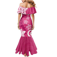 Polynesia Family Matching Mermaid Dress and Hawaiian Shirt Pink Tribal Turtle Floral Pattern