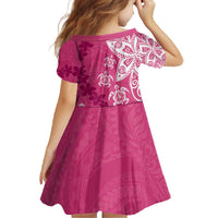 Polynesia Family Matching Off The Shoulder Long Sleeve Dress and Hawaiian Shirt Pink Tribal Turtle Floral Pattern
