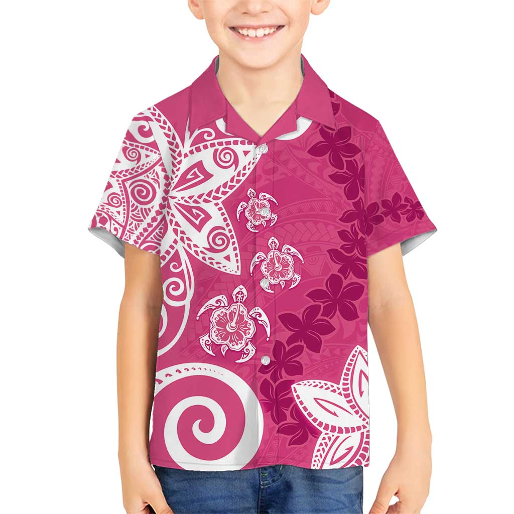 Polynesia Family Matching Off Shoulder Maxi Dress and Hawaiian Shirt Pink Tribal Turtle Floral Pattern