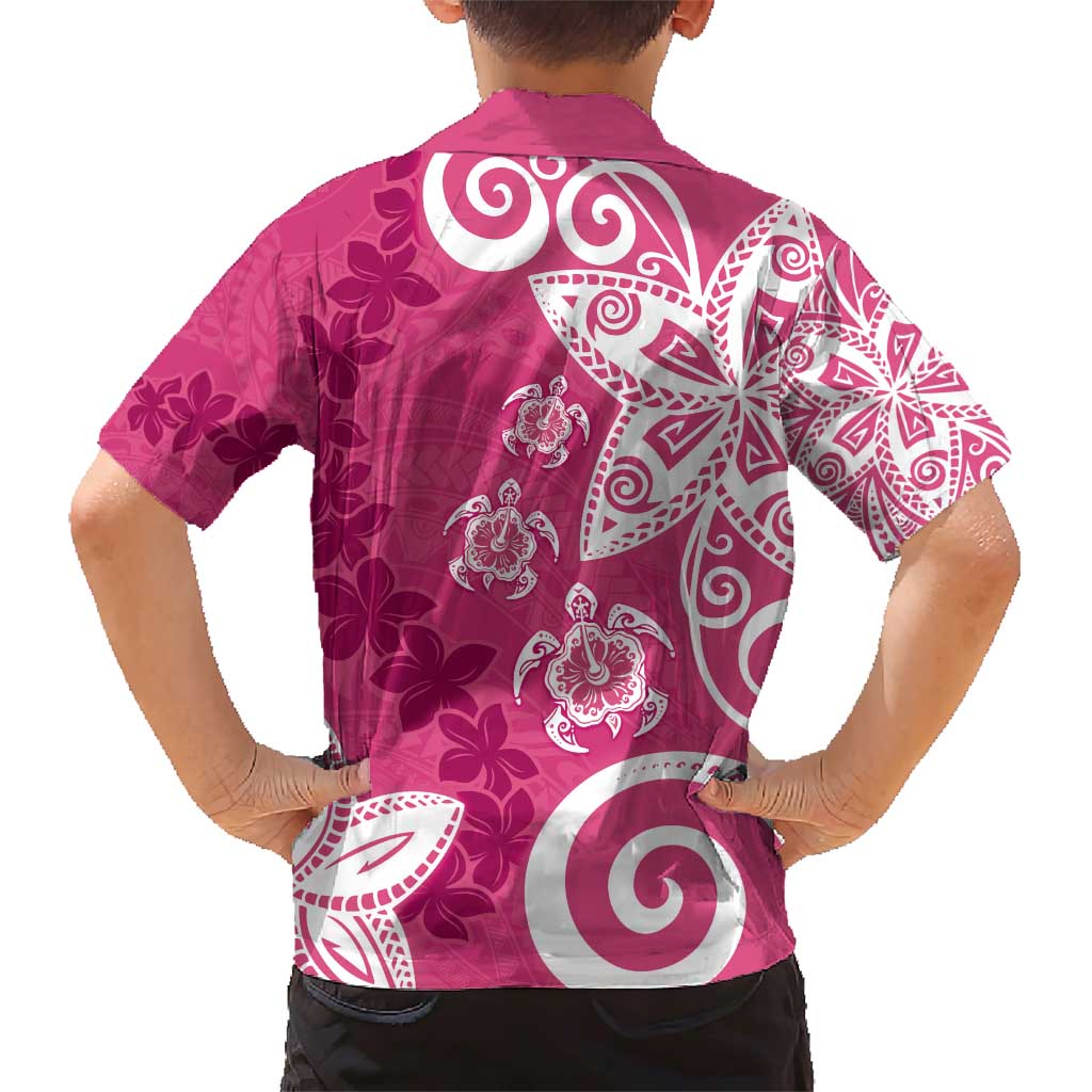Polynesia Family Matching Short Sleeve Bodycon Dress and Hawaiian Shirt Pink Tribal Turtle Floral Pattern