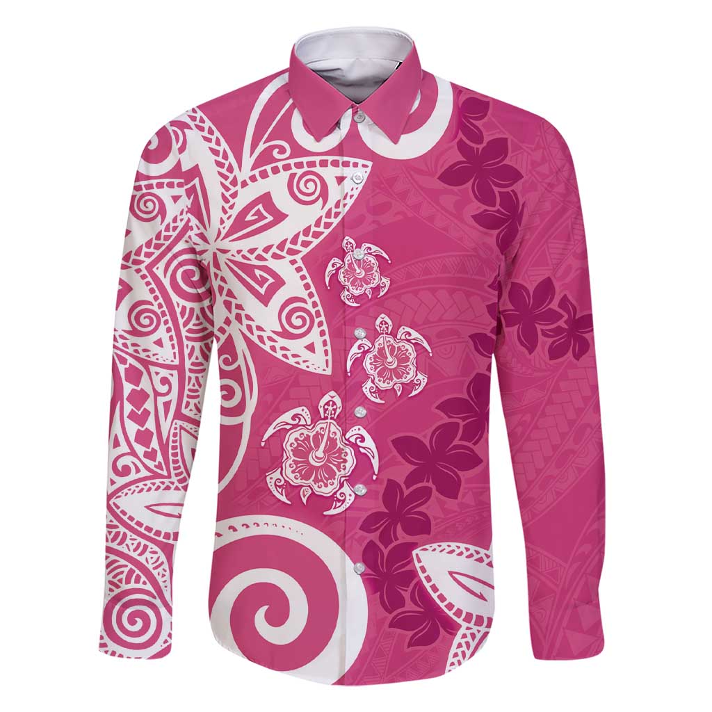 Polynesia Family Matching Short Sleeve Bodycon Dress and Hawaiian Shirt Pink Tribal Turtle Floral Pattern
