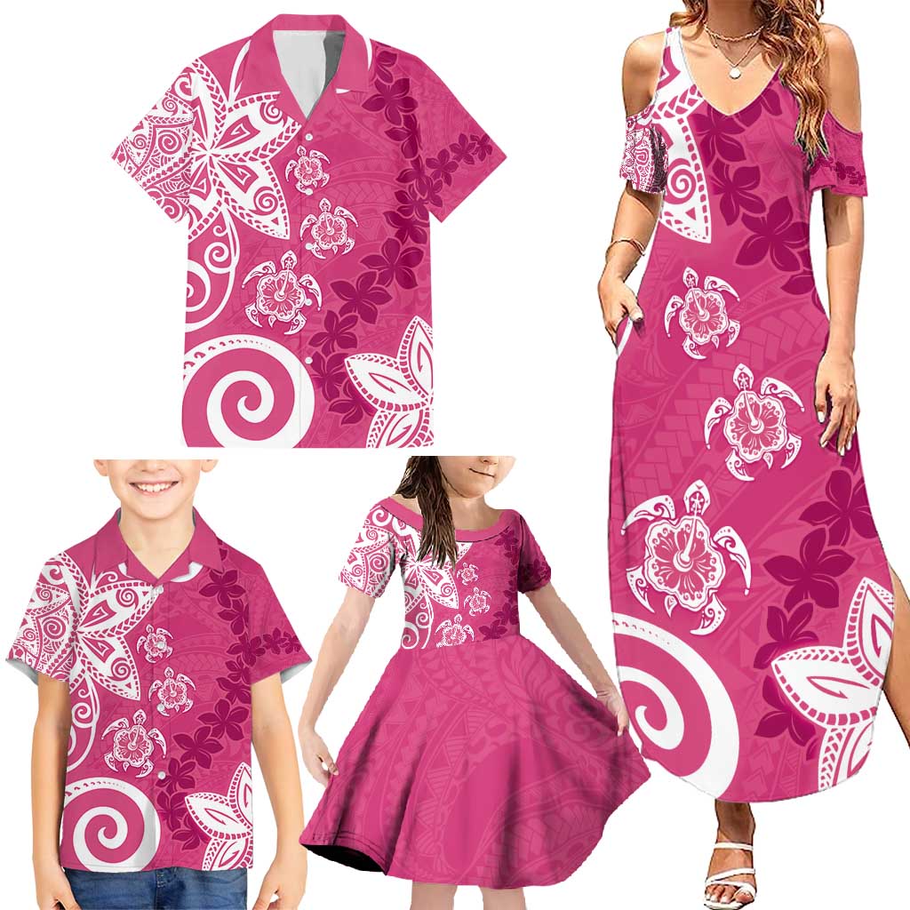 Polynesia Family Matching Summer Maxi Dress and Hawaiian Shirt Pink Tribal Turtle Floral Pattern LT05 - Polynesian Pride