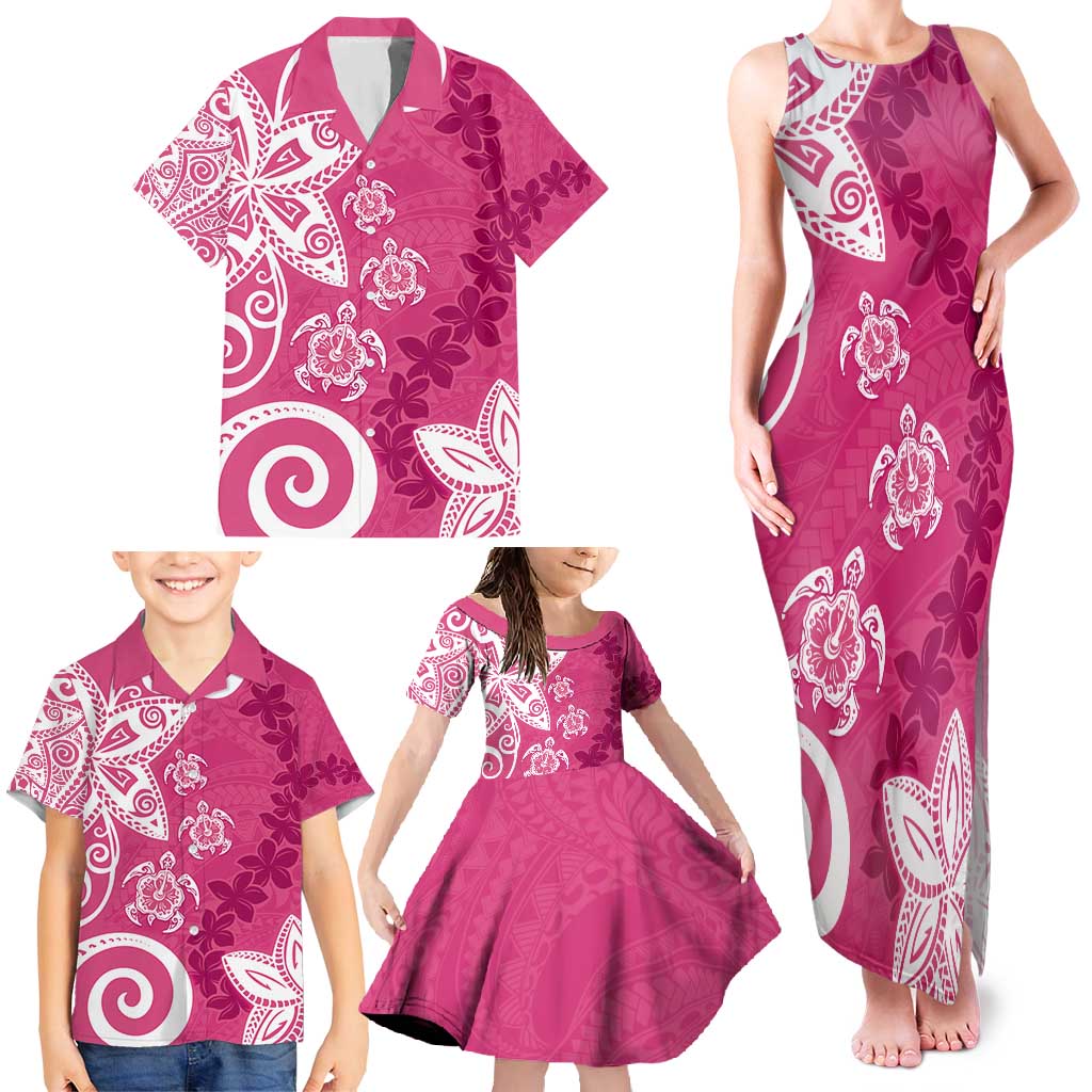 Polynesia Family Matching Tank Maxi Dress and Hawaiian Shirt Pink Tribal Turtle Floral Pattern LT05 - Polynesian Pride