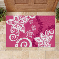 Polynesia Rubber Doormat Pink Tribal Turtle Floral Pattern