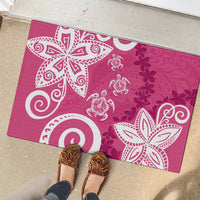 Polynesia Rubber Doormat Pink Tribal Turtle Floral Pattern