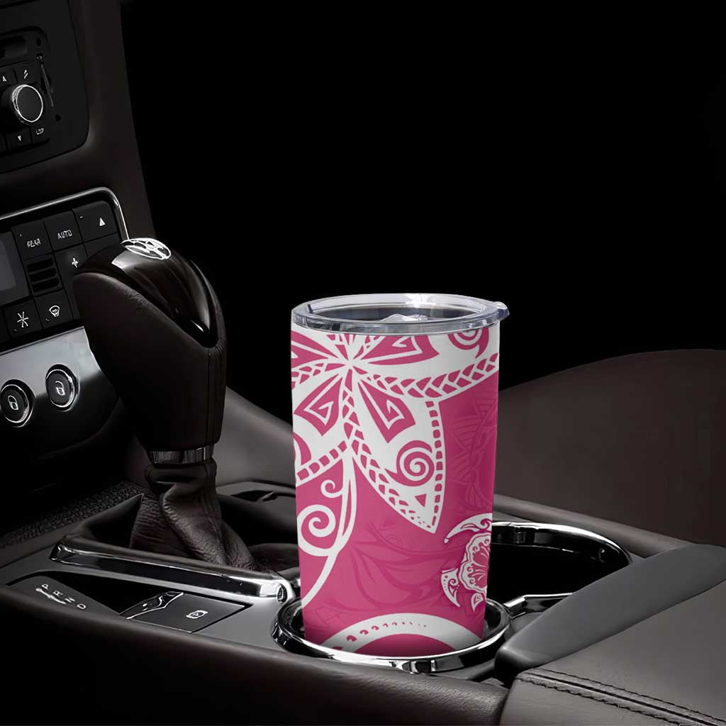 Polynesia Tumbler Cup Pink Tribal Turtle Floral Pattern