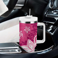 Polynesia Tumbler With Handle Pink Tribal Turtle Floral Pattern