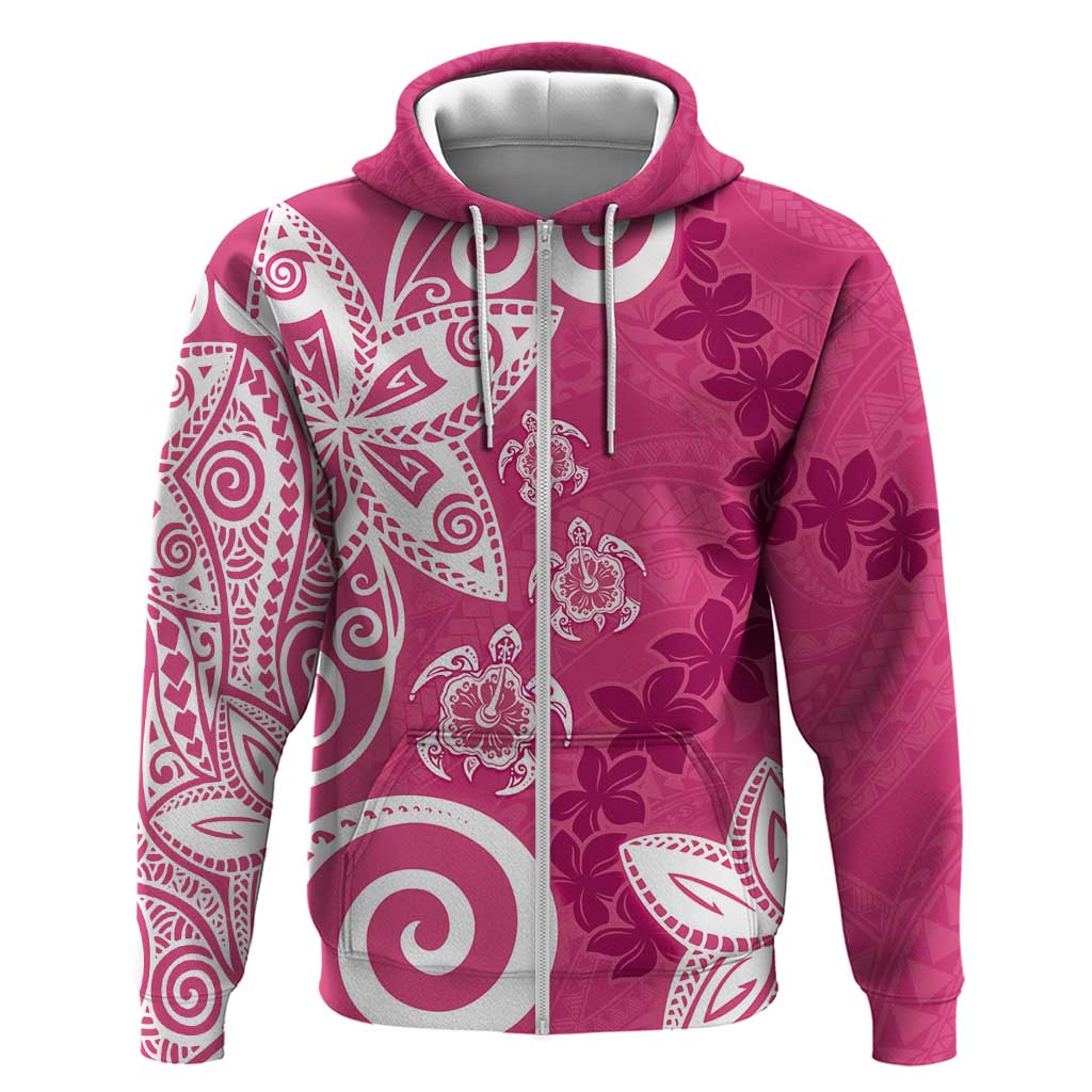 Polynesia Zip Hoodie Pink Tribal Turtle Floral Pattern LT05 Zip Hoodie Pink - Polynesian Pride