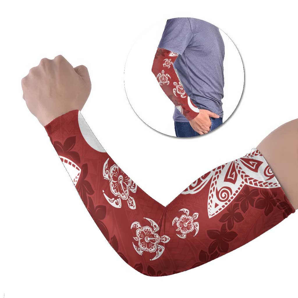 Polynesia Arm Sleeves Red Tribal Turtle Floral Pattern LT05 Set of 2 Red - Polynesian Pride