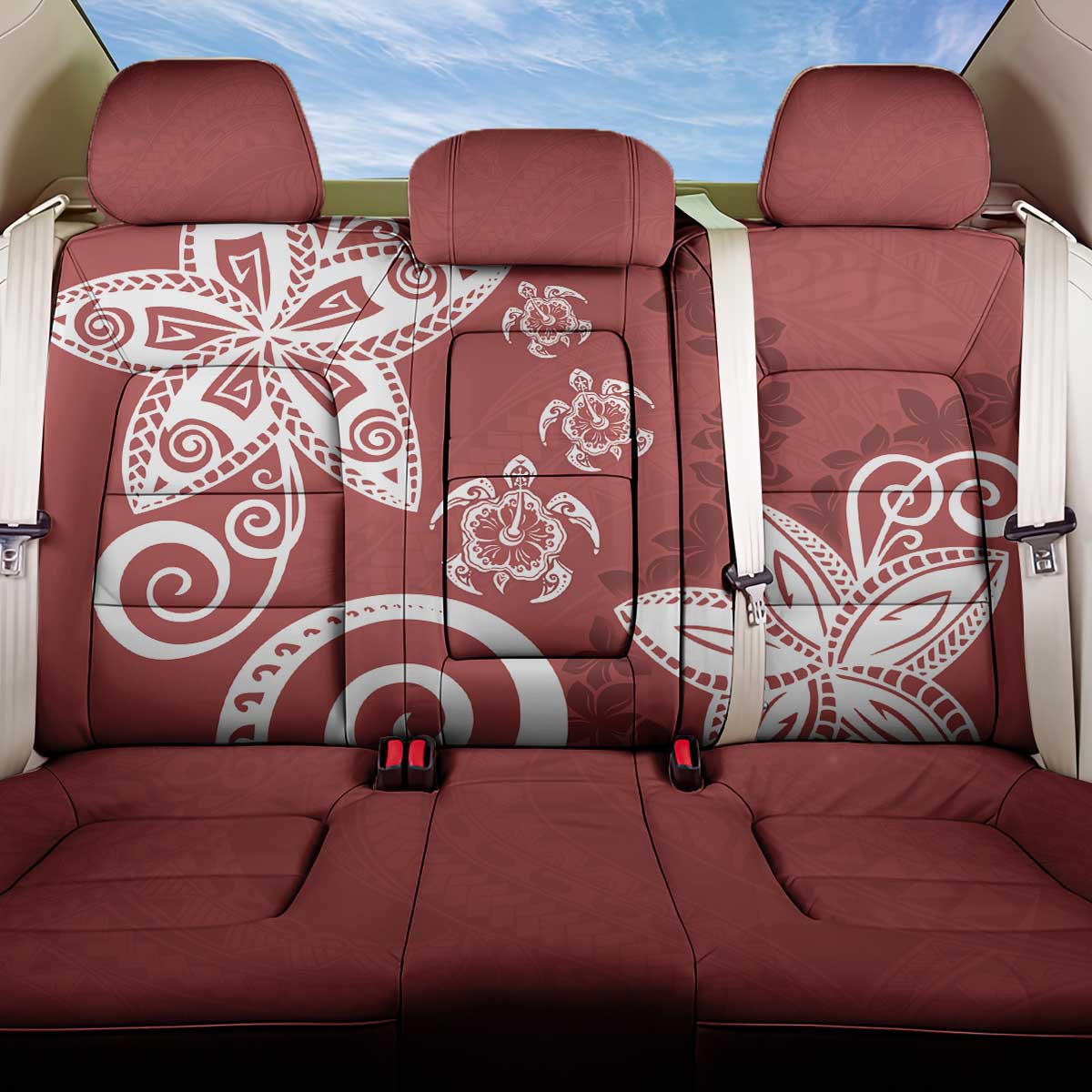 Polynesia Back Car Seat Cover Red Tribal Turtle Floral Pattern LT05 One Size Red - Polynesian Pride
