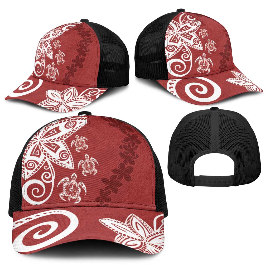 Polynesia Baseball Net Cap Red Tribal Turtle Floral Pattern LT05 - Polynesian Pride