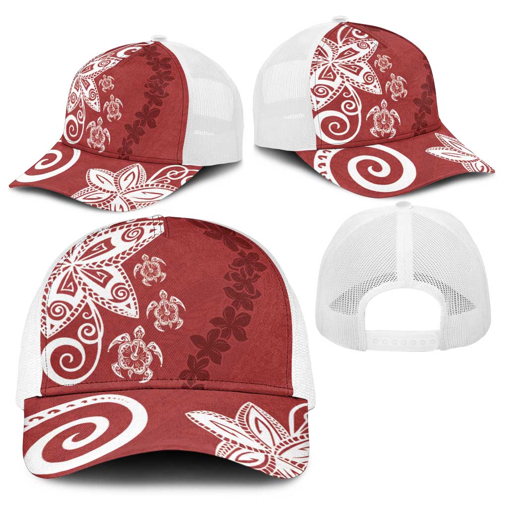 Polynesia Baseball Net Cap Red Tribal Turtle Floral Pattern LT05 - Polynesian Pride