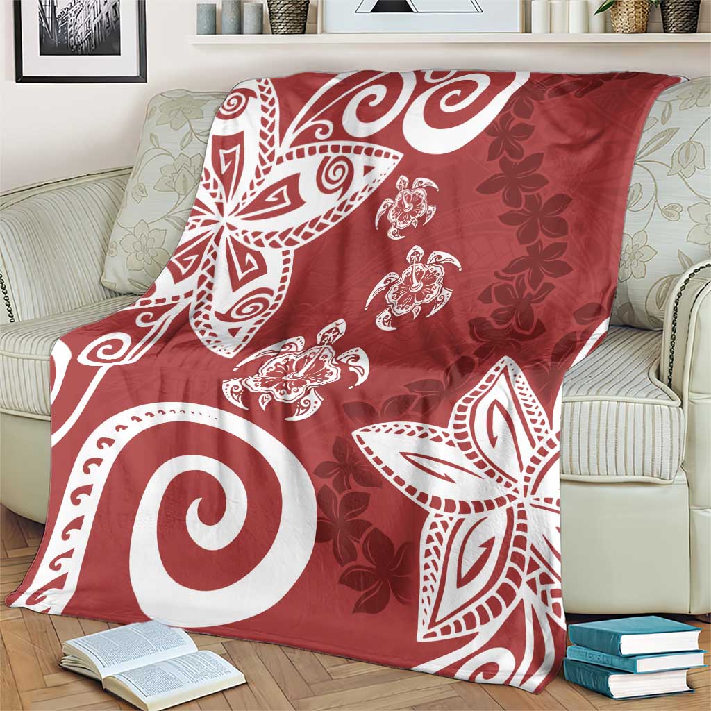 Polynesia Blanket Red Tribal Turtle Floral Pattern