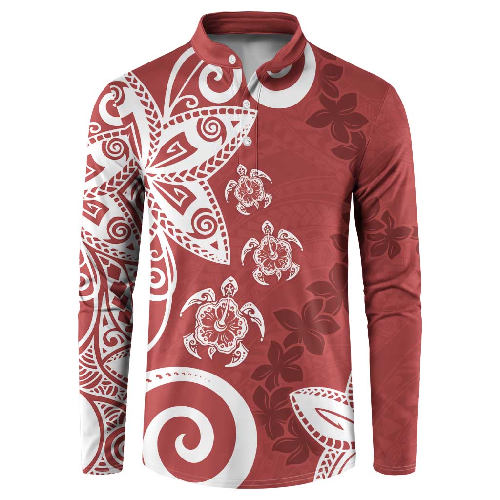 Polynesia Button Sweatshirt Red Tribal Turtle Floral Pattern LT05 Red - Polynesian Pride