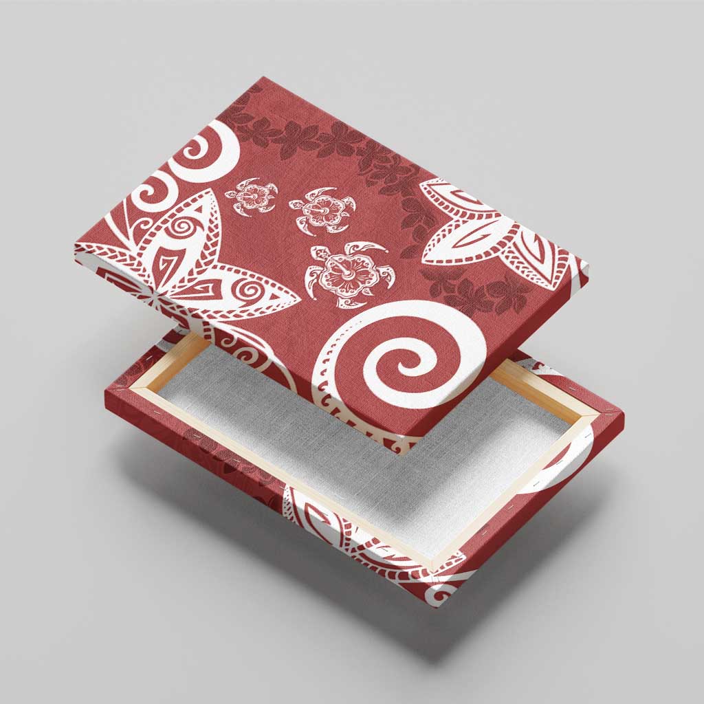 Polynesia Canvas Wall Art Red Tribal Turtle Floral Pattern