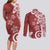 Polynesia Couples Matching Long Sleeve Bodycon Dress and Long Sleeve Button Shirt Red Tribal Turtle Floral Pattern