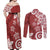 Polynesia Couples Matching Off Shoulder Maxi Dress and Long Sleeve Button Shirt Red Tribal Turtle Floral Pattern