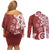 Polynesia Couples Matching Off Shoulder Short Dress and Long Sleeve Button Shirt Red Tribal Turtle Floral Pattern