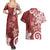 Polynesia Couples Matching Summer Maxi Dress and Hawaiian Shirt Red Tribal Turtle Floral Pattern