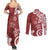 Polynesia Couples Matching Summer Maxi Dress and Long Sleeve Button Shirt Red Tribal Turtle Floral Pattern