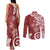 Polynesia Couples Matching Tank Maxi Dress and Long Sleeve Button Shirt Red Tribal Turtle Floral Pattern