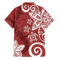 Polynesia Family Matching Long Sleeve Bodycon Dress and Hawaiian Shirt Red Tribal Turtle Floral Pattern LT05 - Polynesian Pride