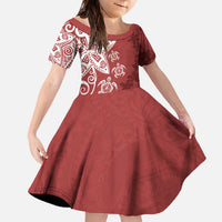 Polynesia Family Matching Off The Shoulder Long Sleeve Dress and Hawaiian Shirt Red Tribal Turtle Floral Pattern