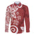 Polynesia Family Matching Off The Shoulder Long Sleeve Dress and Hawaiian Shirt Red Tribal Turtle Floral Pattern