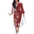 Polynesia Family Matching Off The Shoulder Long Sleeve Dress and Hawaiian Shirt Red Tribal Turtle Floral Pattern