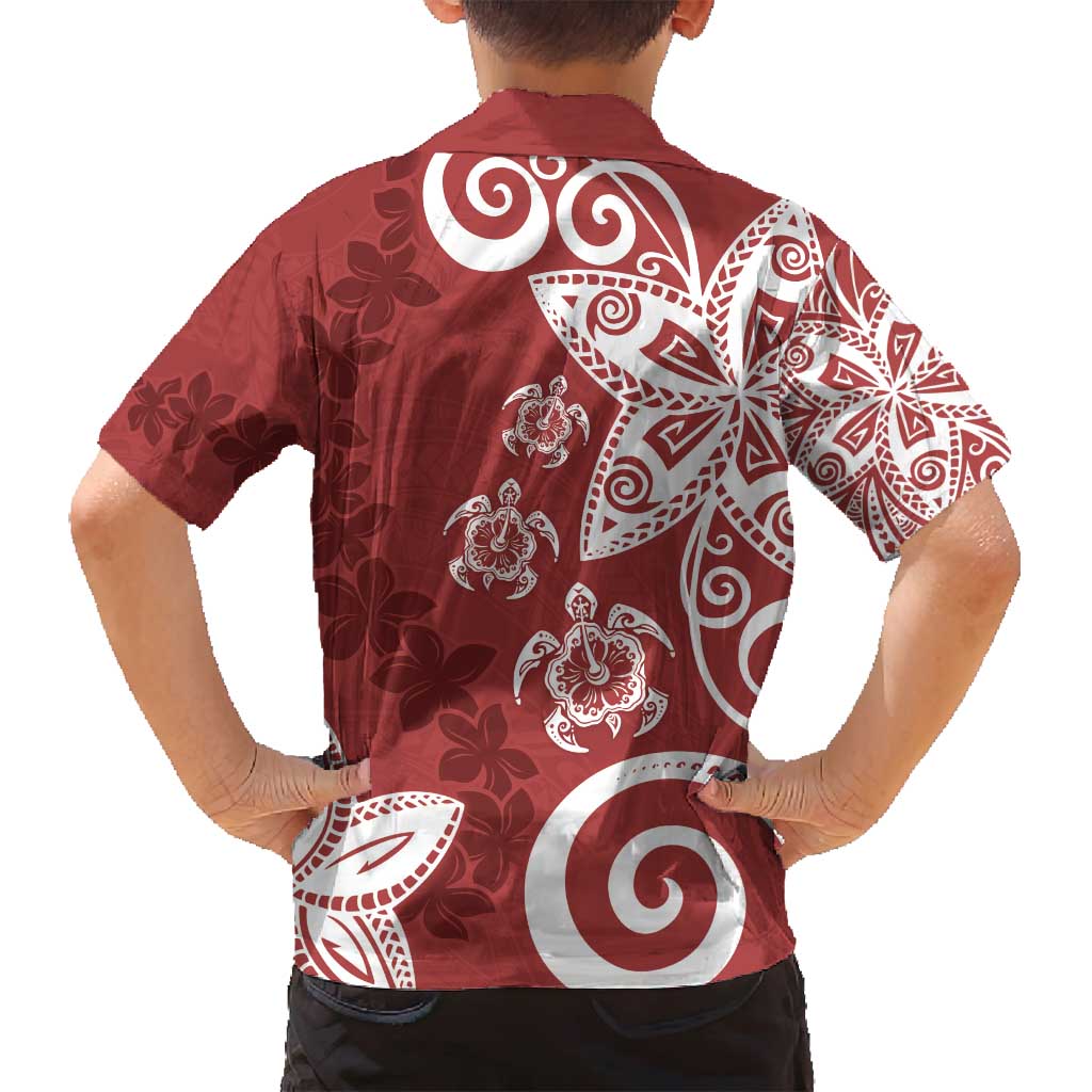 Polynesia Family Matching Off Shoulder Maxi Dress and Hawaiian Shirt Red Tribal Turtle Floral Pattern