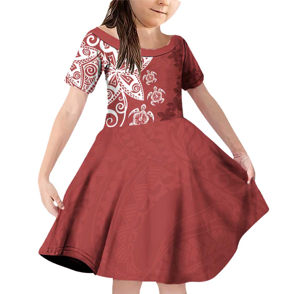 Polynesia Family Matching Off Shoulder Short Dress and Hawaiian Shirt Red Tribal Turtle Floral Pattern