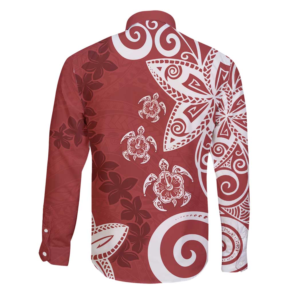 Polynesia Family Matching Off Shoulder Short Dress and Hawaiian Shirt Red Tribal Turtle Floral Pattern