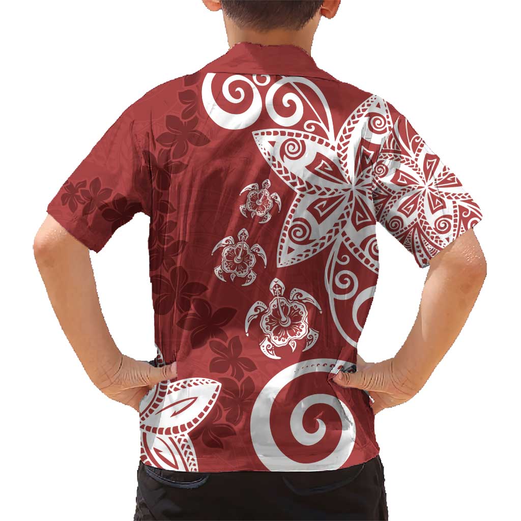 Polynesia Family Matching Short Sleeve Bodycon Dress and Hawaiian Shirt Red Tribal Turtle Floral Pattern