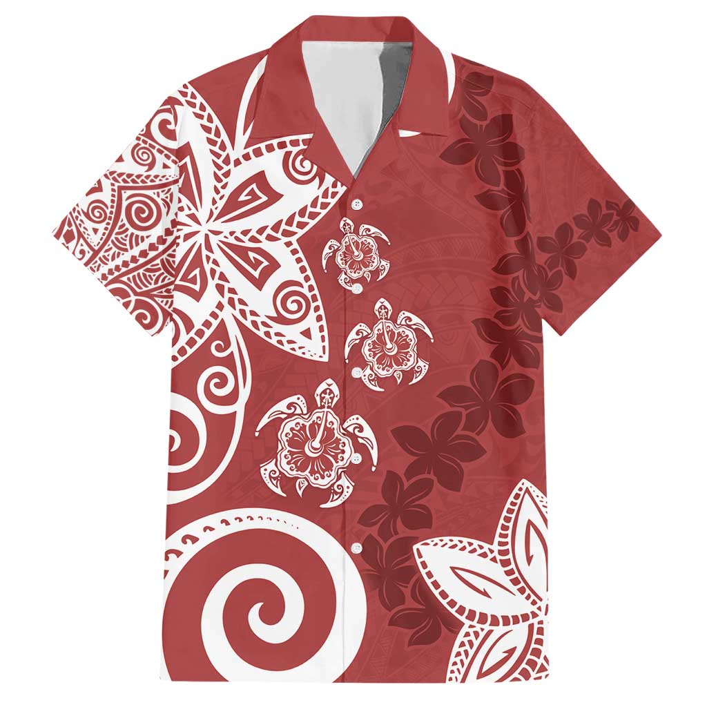 Polynesia Family Matching Short Sleeve Bodycon Dress and Hawaiian Shirt Red Tribal Turtle Floral Pattern