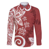 Polynesia Family Matching Short Sleeve Bodycon Dress and Hawaiian Shirt Red Tribal Turtle Floral Pattern