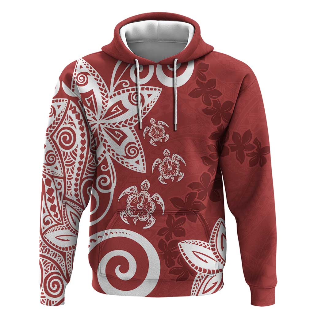 Polynesia Hoodie Red Tribal Turtle Floral Pattern LT05 Pullover Hoodie Red - Polynesian Pride