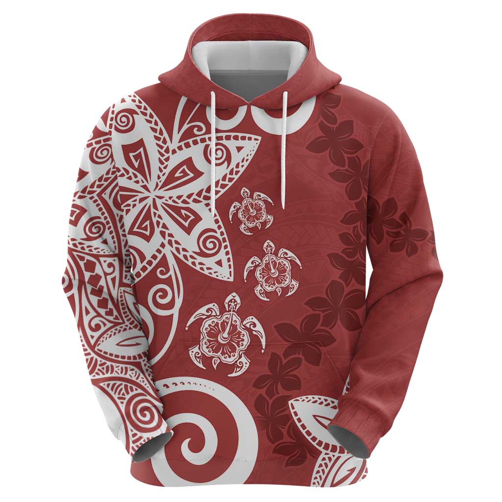 Polynesia Hoodie Red Tribal Turtle Floral Pattern LT05 - Polynesian Pride
