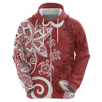 Polynesia Hoodie Red Tribal Turtle Floral Pattern LT05 - Polynesian Pride