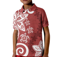 Polynesia Kid Polo Shirt Red Tribal Turtle Floral Pattern