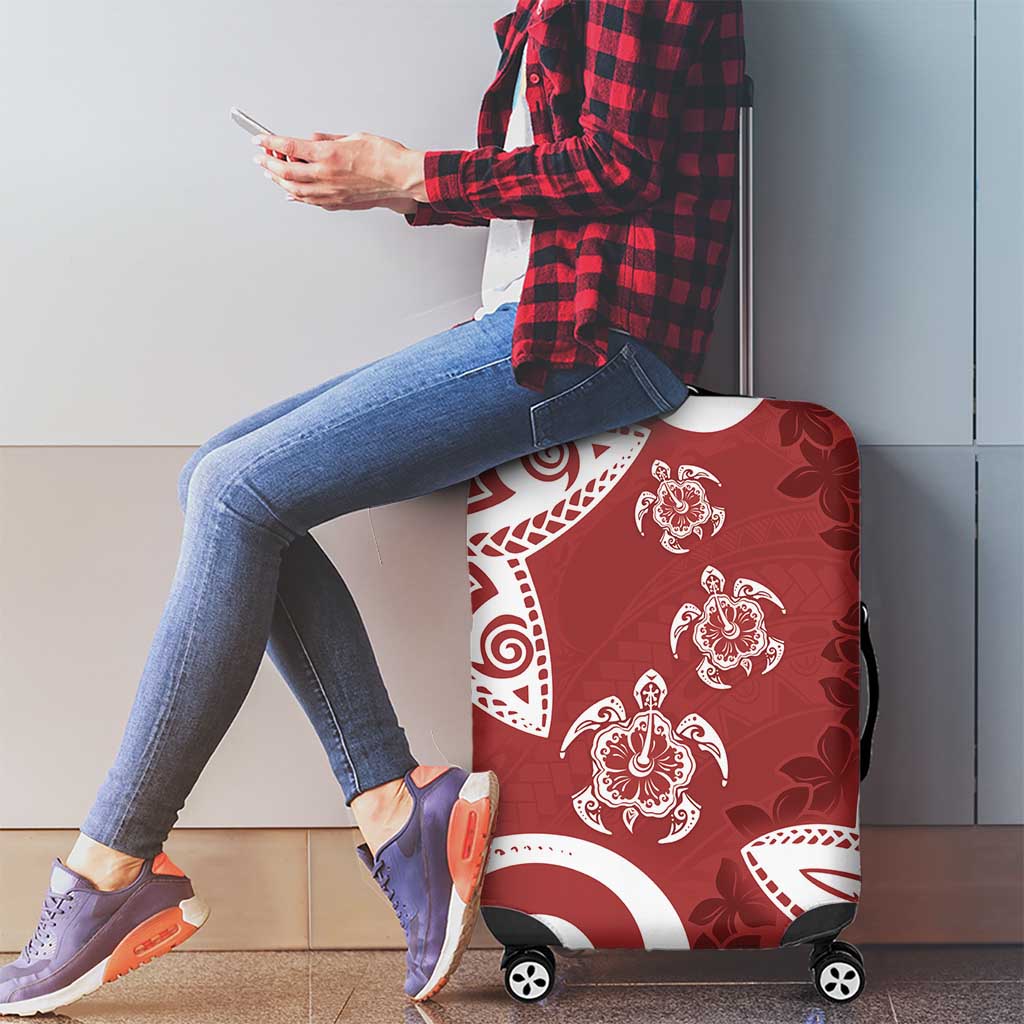 Polynesia Luggage Cover Red Tribal Turtle Floral Pattern