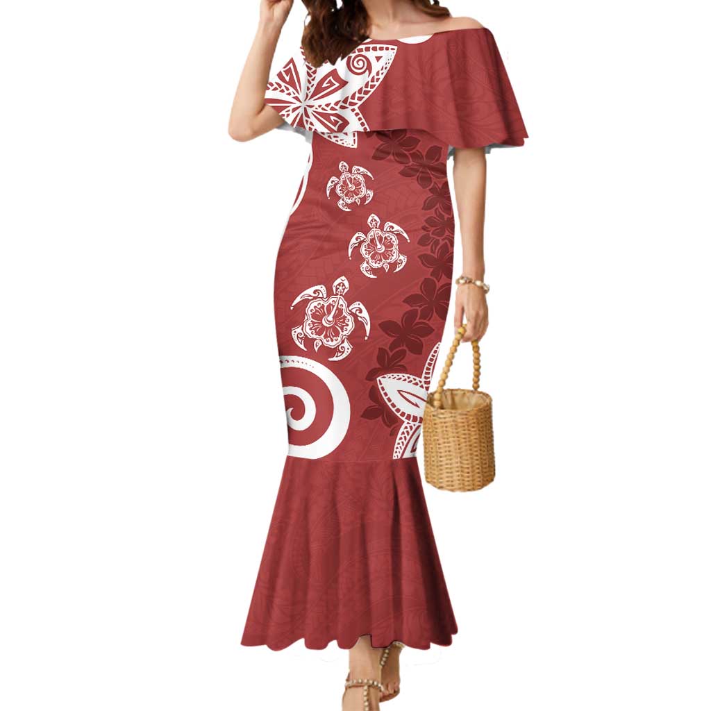 Polynesia Mermaid Dress Red Tribal Turtle Floral Pattern LT05 Women Red - Polynesian Pride