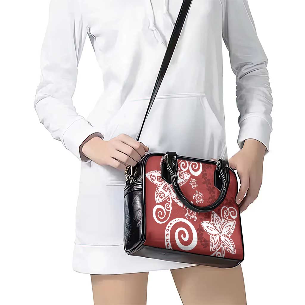 Polynesia Shoulder Handbag Red Tribal Turtle Floral Pattern