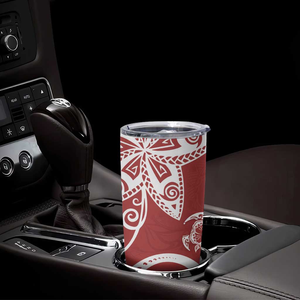 Polynesia Tumbler Cup Red Tribal Turtle Floral Pattern