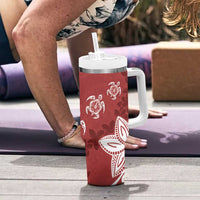 Polynesia Tumbler With Handle Red Tribal Turtle Floral Pattern