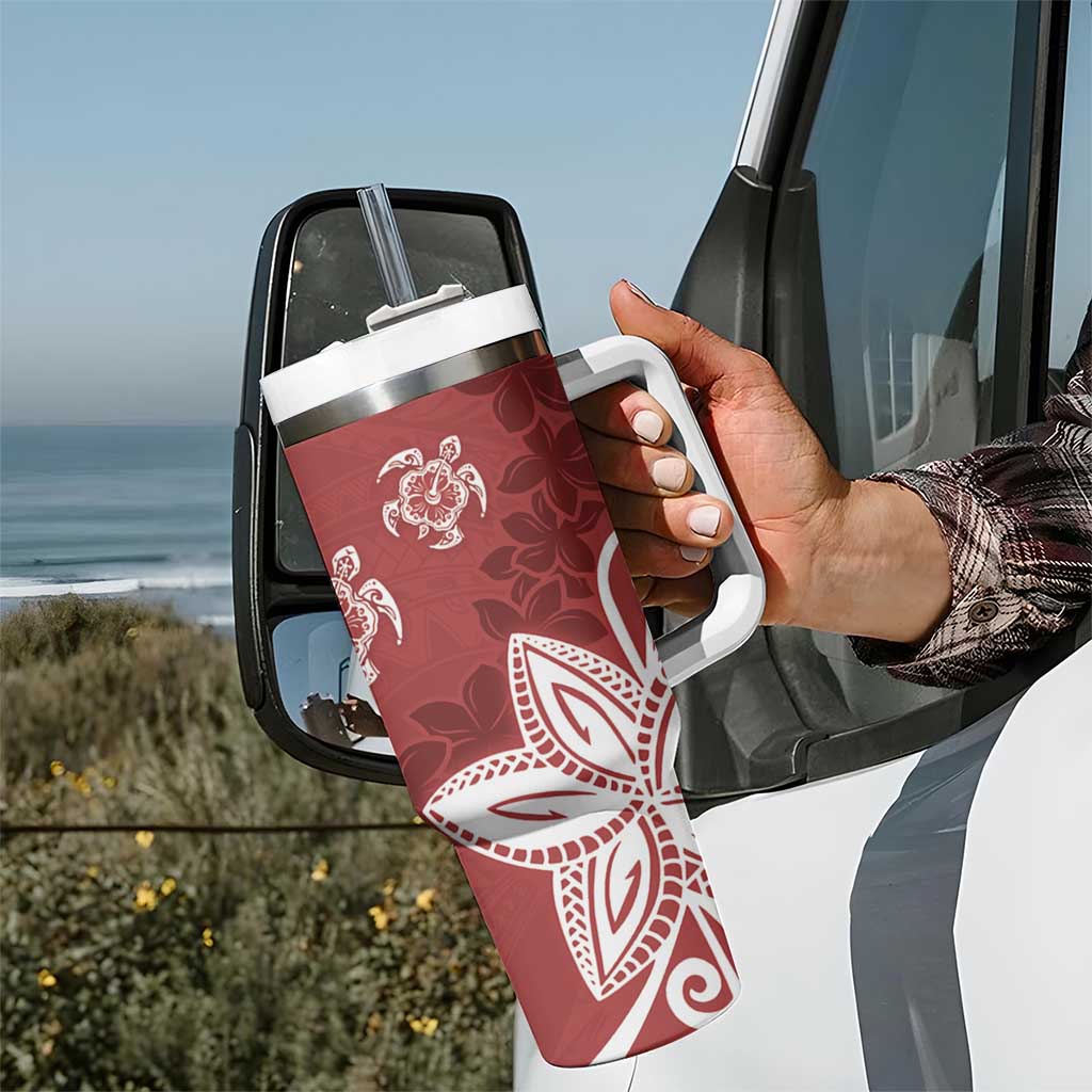 Polynesia Tumbler With Handle Red Tribal Turtle Floral Pattern