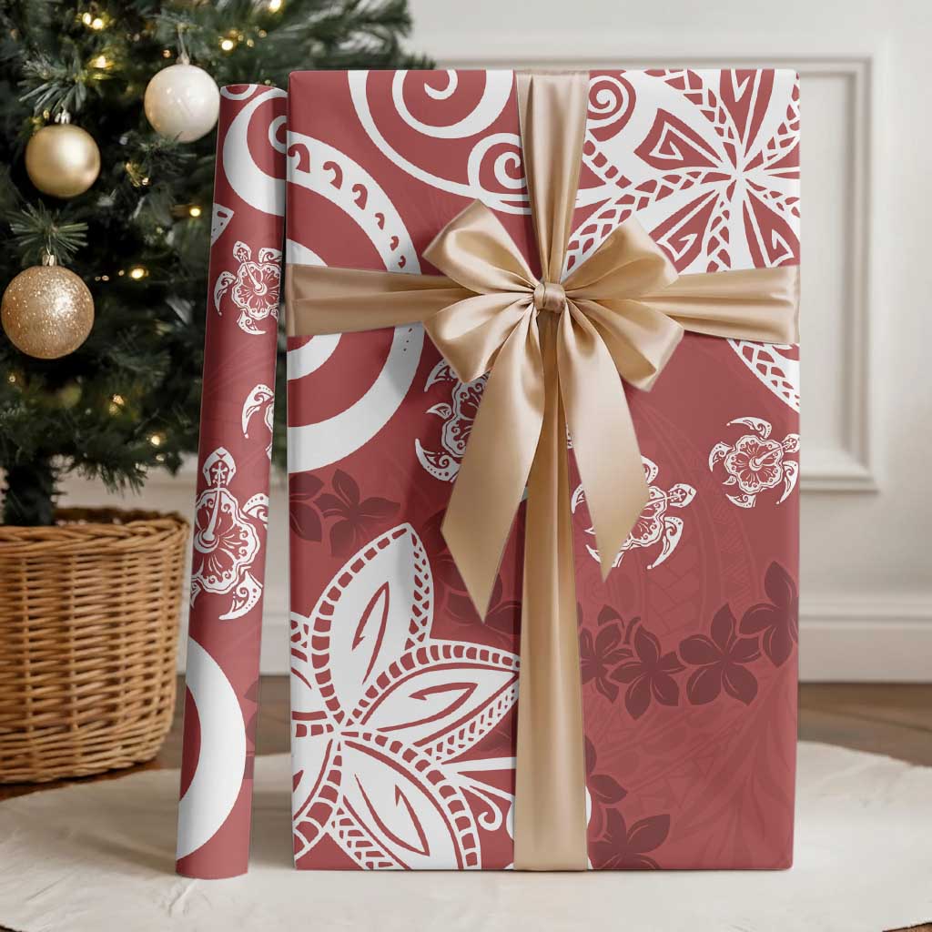 Polynesia Wrapping Paper Red Tribal Turtle Floral Pattern - Polynesian Pride