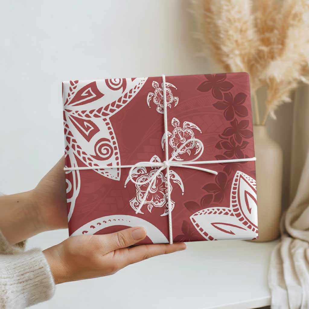 Polynesia Wrapping Paper Red Tribal Turtle Floral Pattern - Polynesian Pride