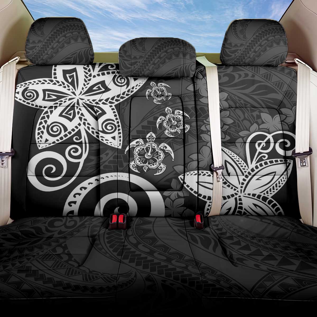 Polynesia Back Car Seat Cover Black Tribal Turtle Floral Pattern LT05 One Size Black - Polynesian Pride