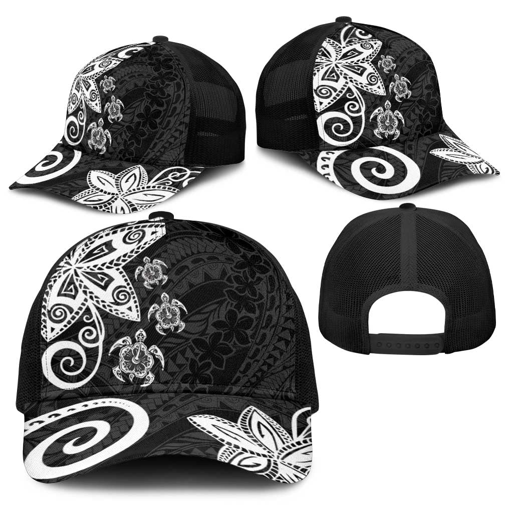 Polynesia Baseball Net Cap Black Tribal Turtle Floral Pattern LT05 - Polynesian Pride